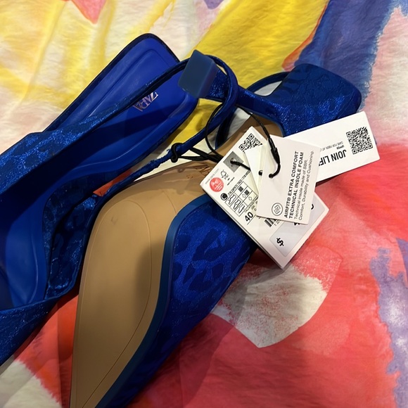 Zara pumps in Royal Blue Satin cheetah  print unworn, New with tags - Picture 8 of 8